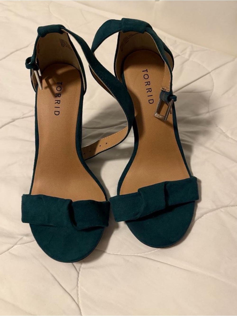 torrid Teal Suede Ankle-Strap Heels with Bow